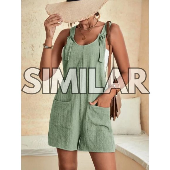Knot Front Pocket Patched Overall Romper - Picture 1 of 3